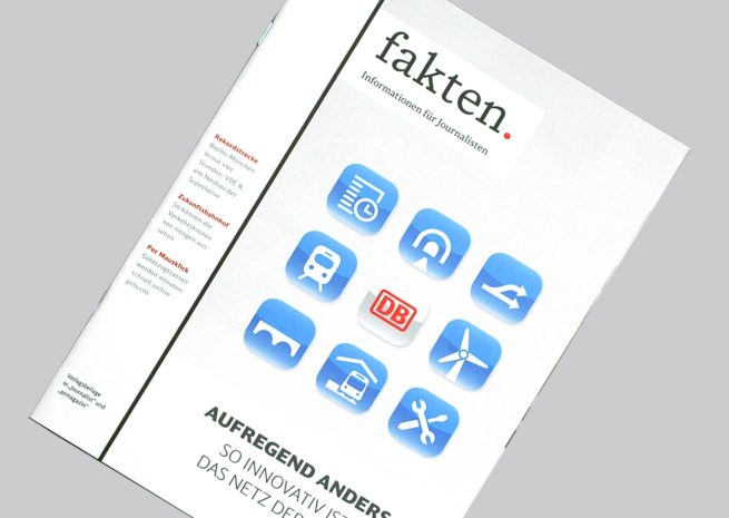 Bild des Covers der zeitschrift Fakten.Informationen für journalisten mit Icons der Deutschen Bahn