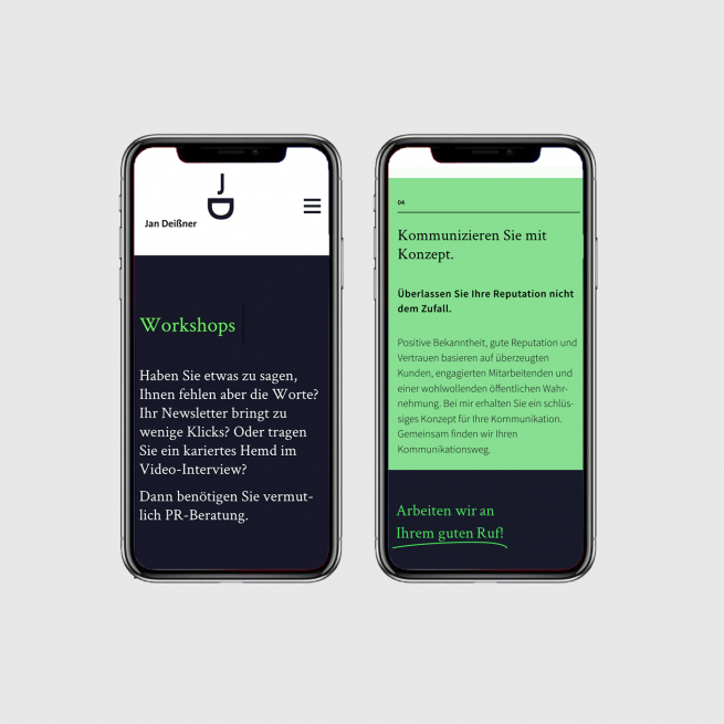 Mockup Mobilphone der Website von Jan Deissner