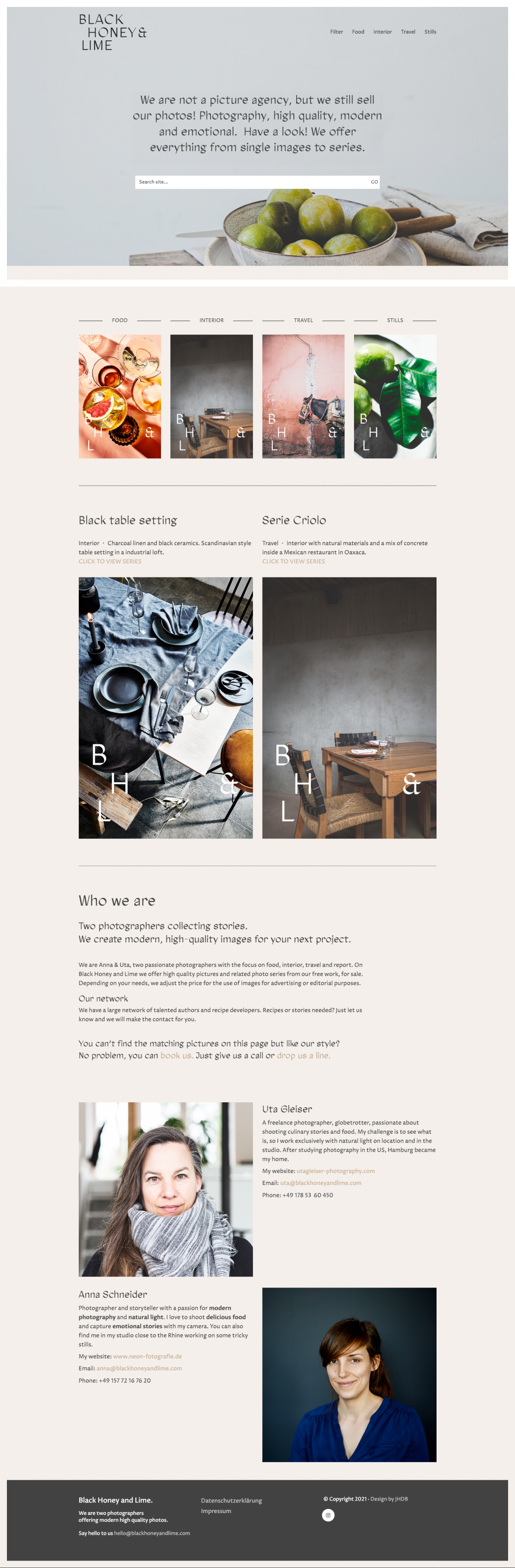 homepage design of Black Honey and Lime, Photo Agency