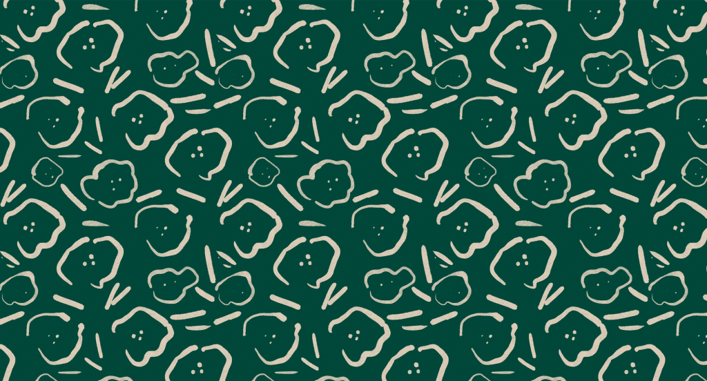 pattern design, hand painted small floswers on a dark green background