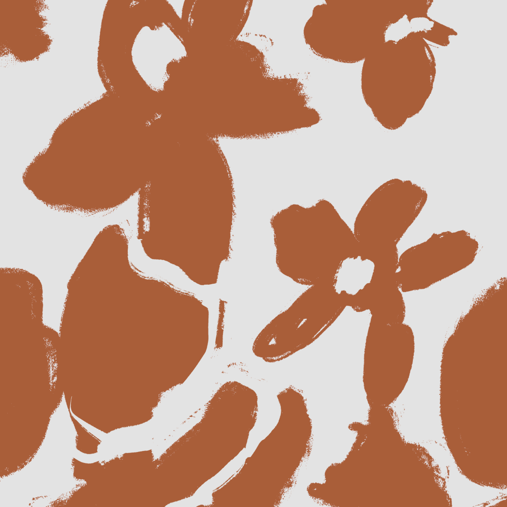 pattern design, hand painted brown floswers on a grey background
